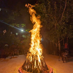 A large bonfire at night