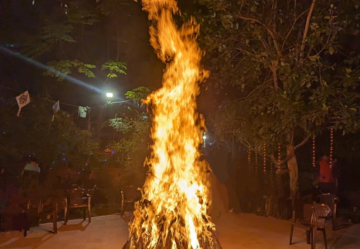 A large bonfire at night