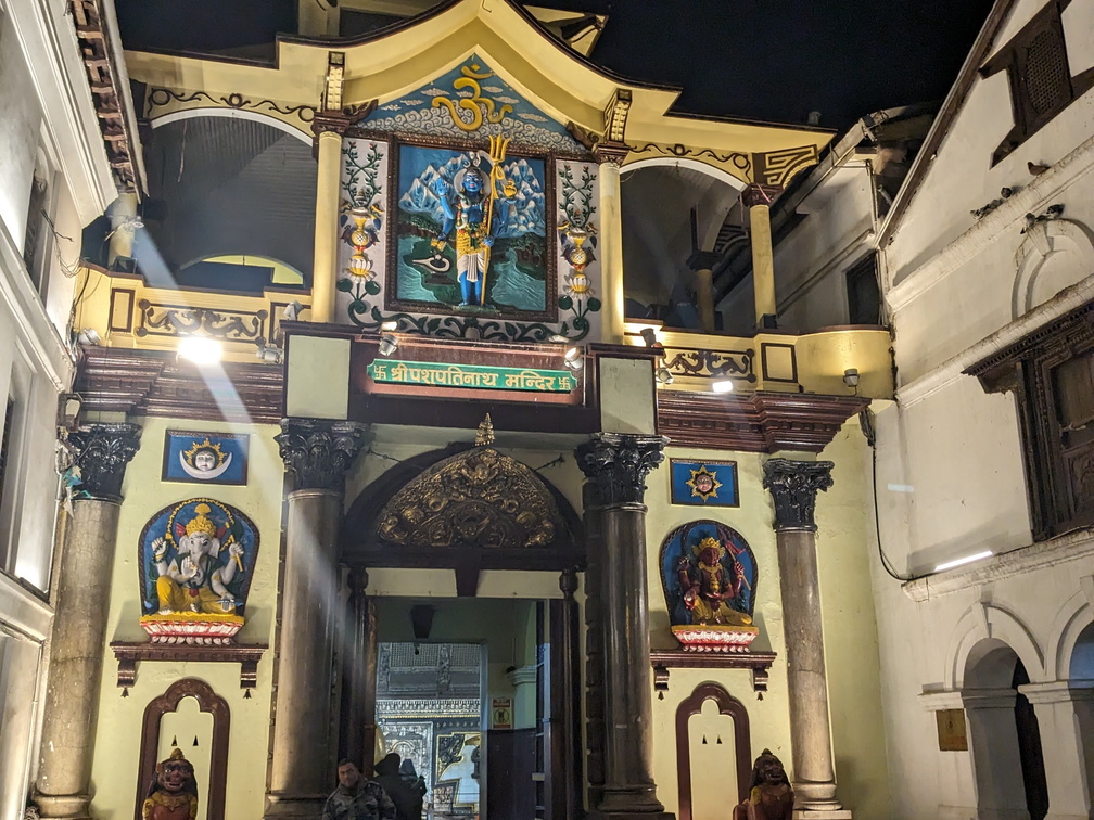 A brightly lit Hindu temple